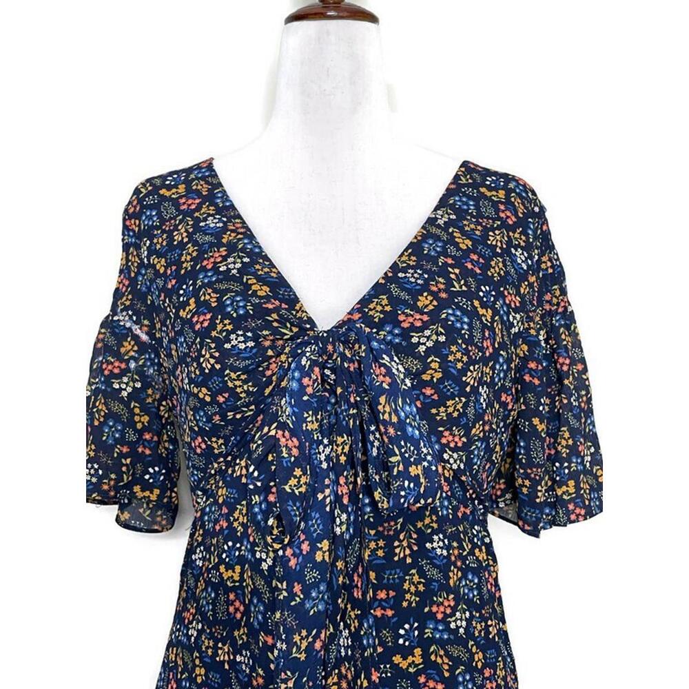 Madewell Cross Front Floral Flutter Sleeve Faux Wrap A Line Tie Dress Blue 4 - Picture 7 of 9